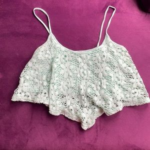 Flowy Mint Green Lace Crop Top